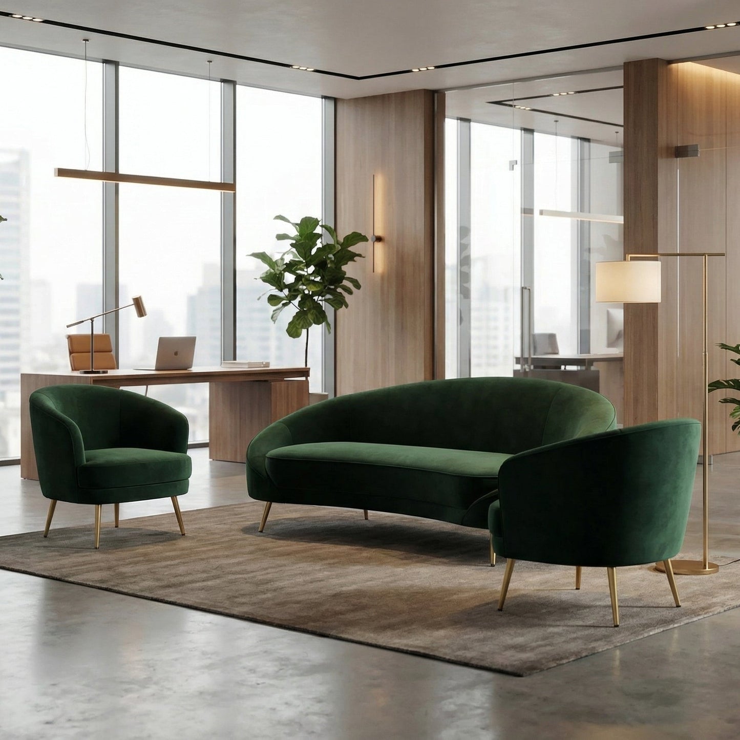 Emerald Green Contemporary Sofa Set 3 Seater And 2 Single Seat Side Chairs