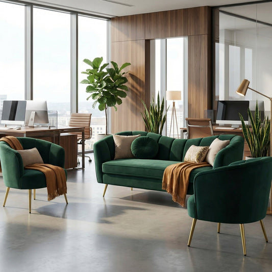 Emerald Green Modern Contemporary Sofa Set 3 Seater And 2 Single Seat Side Chairs