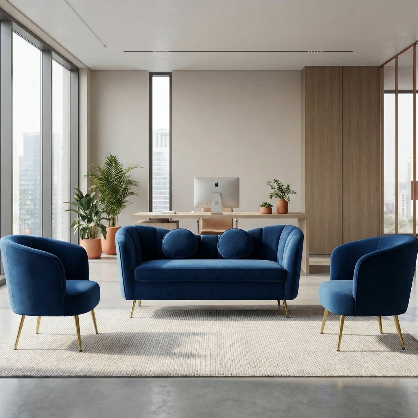 Royal Navy Modern Contemporary Sofa Set 3 Seater And 2 Single Seat Side Chairs